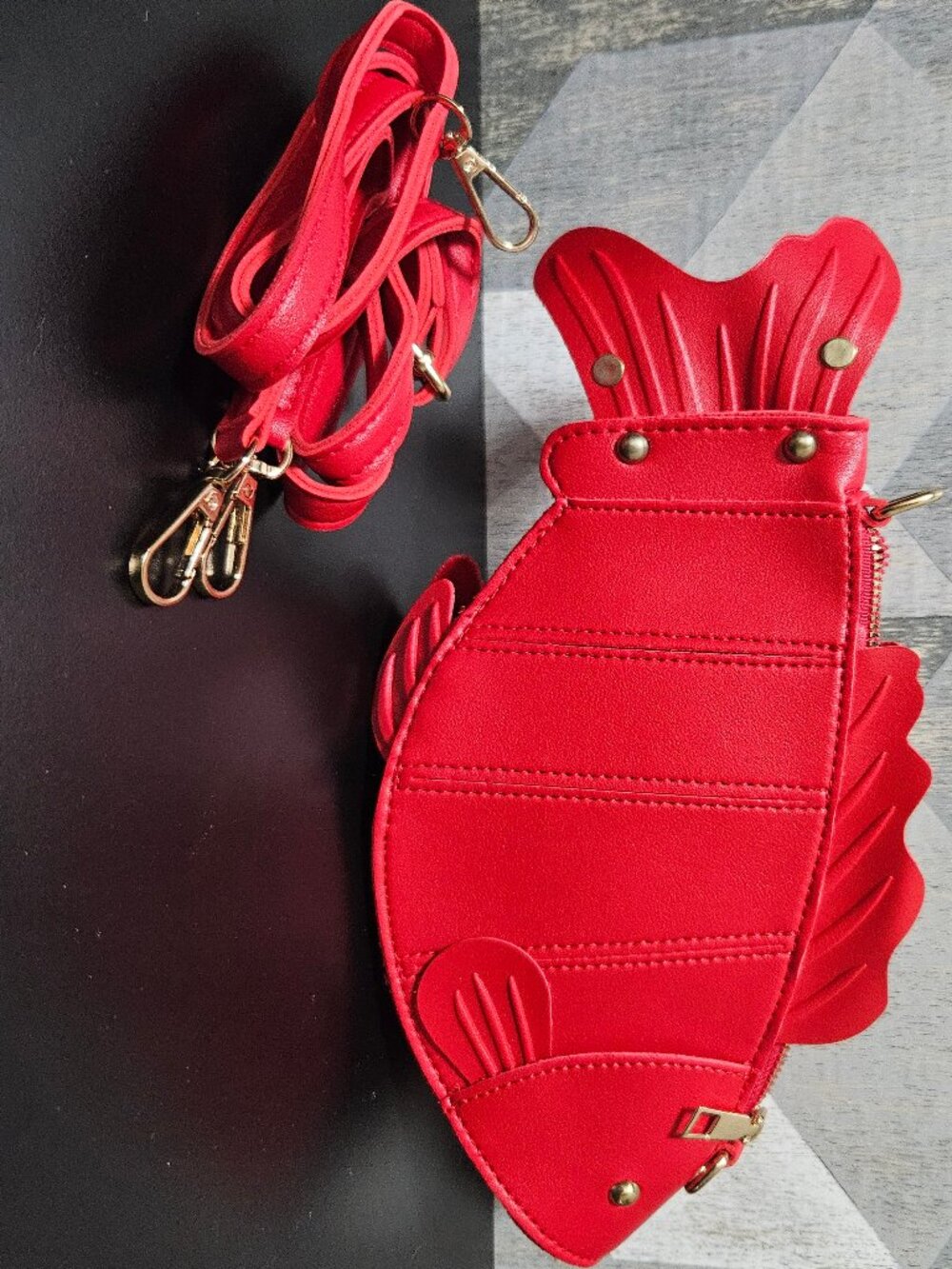 Red Fish Shaped Novelty Crossbody Purse 3D Statement Bag NWOT